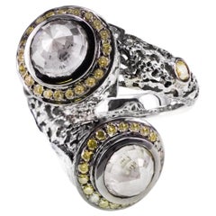 Bague lourde en or 18 carats de style moghol ancien avec diamant blanc fantaisie de 4,39 carats