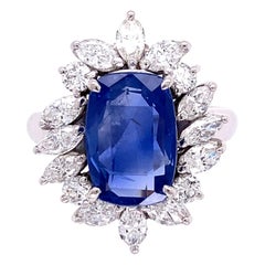 4.39 Carat GIA No Heat Sapphire and Diamond Platinum Ring Estate Fine Jewelry