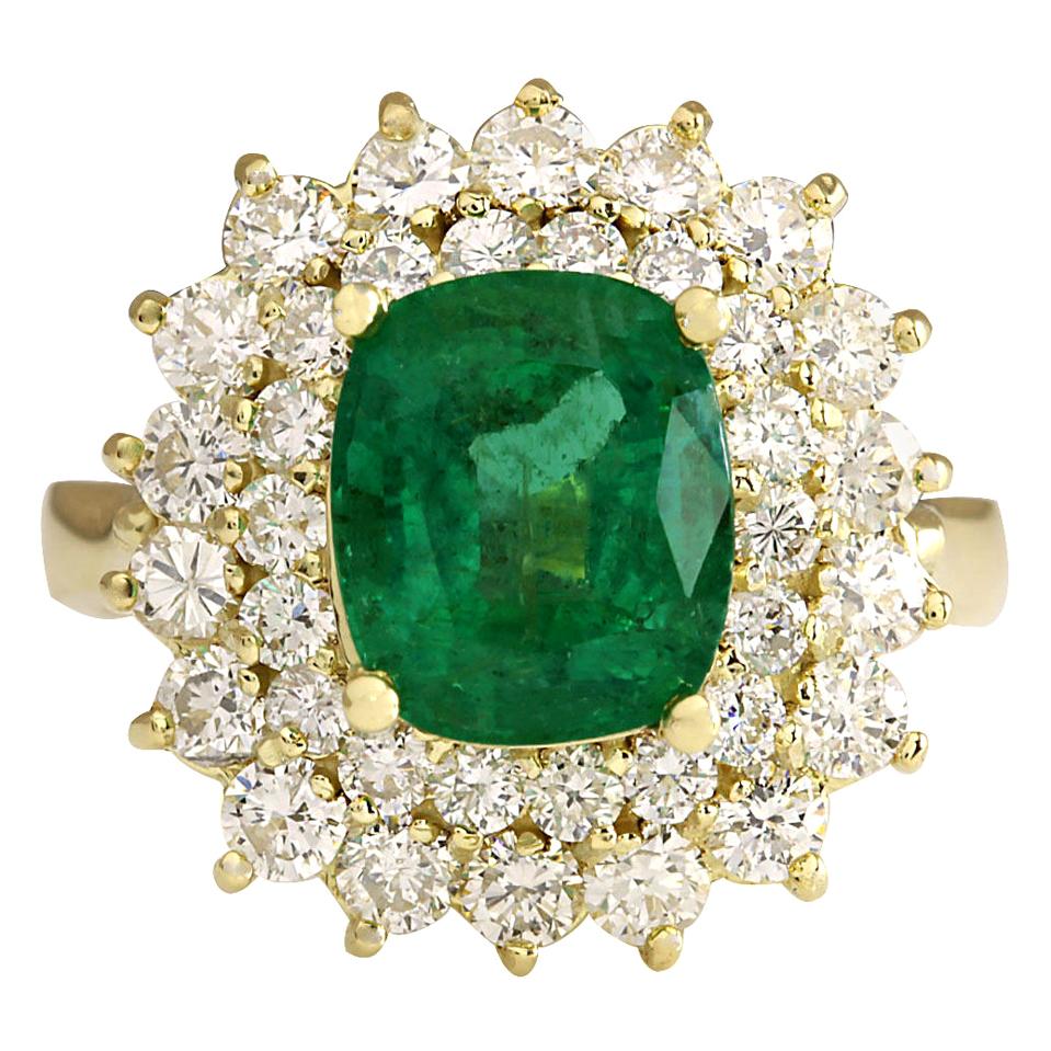 Emerald Diamond Ring In 14 Karat Yellow Gold For Sale