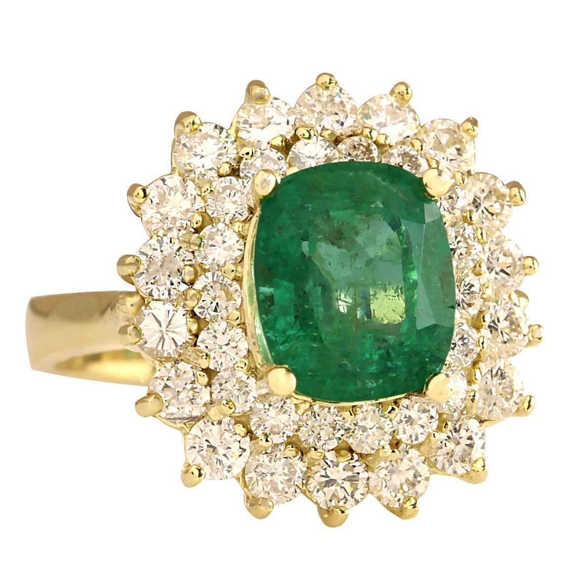 Stamped: 14K Yellow Gold
Total Ring Weight: 8.5 Grams
Total Natural Emerald Weight is 2.79 Carat (Measures: 9.00x7.00 mm)
Color: Green
Total Natural Diamond Weight is 1.60 Carat
Color: F-G, Clarity: VS2-SI1
Face Measures: 17.90x17.00 mm
Sku: