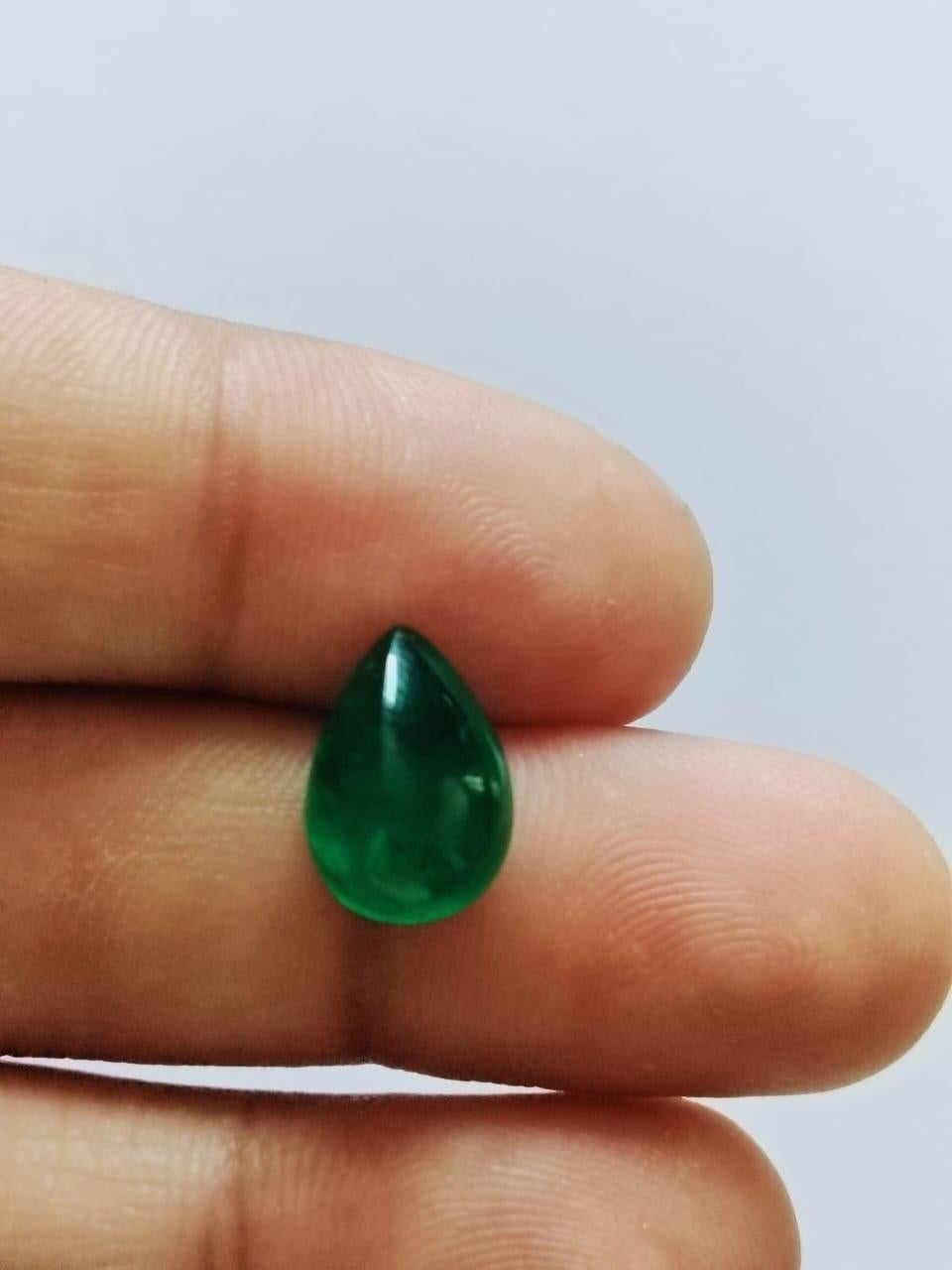 Modern 4.39 Carat Natural Zambian Emerald Pear Cabochon Loose Gemstone