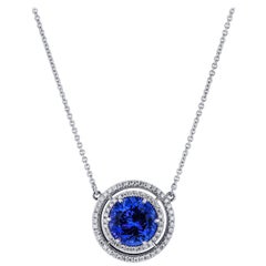 H&H 4.39 Carat Tanzanite Pave Diamond Double Halo Pendant Necklace