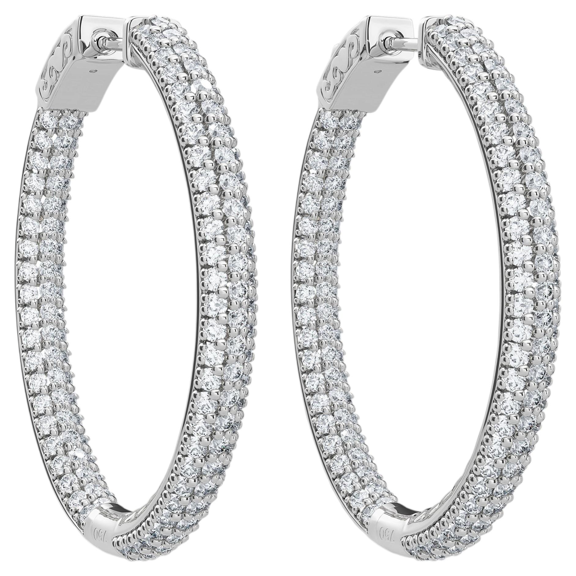 4.39 Carat TW 3 Row Pave Diamond 1.5 Inch Oval Hoop Earrings in 18K Abe Mor