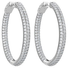 Abe Mor 4.39 Carat TW 3 Row Pave Diamond 1.5 Inch Oval Hoop Earrings in 18K