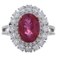 4.39 Carat Weight Oval Shape Ruby & Round Diamond Fashion Ring in 18k White Gold