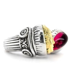 Natural Rubellite 4.39 carats Stone set in Silver and 18K Yellow Gold Ring