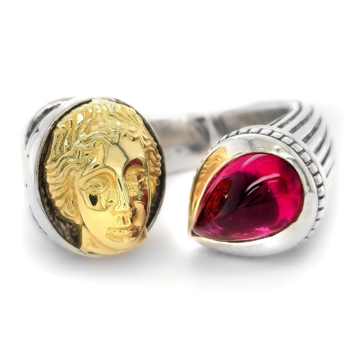 4.39 Carats Rubellite set in Silver and 18K Yellow Gold Ring In New Condition For Sale In Los Angeles, CA