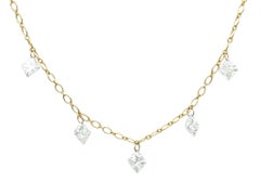 Five Princess Cut Floating Diamond Waterfall Necklace in 18 Karat Yellow Gold