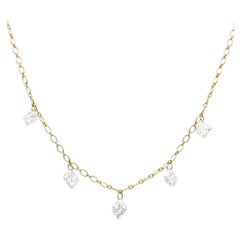 Five Princess Cut Floating Diamond Waterfall Necklace in 18 Karat Yellow Gold