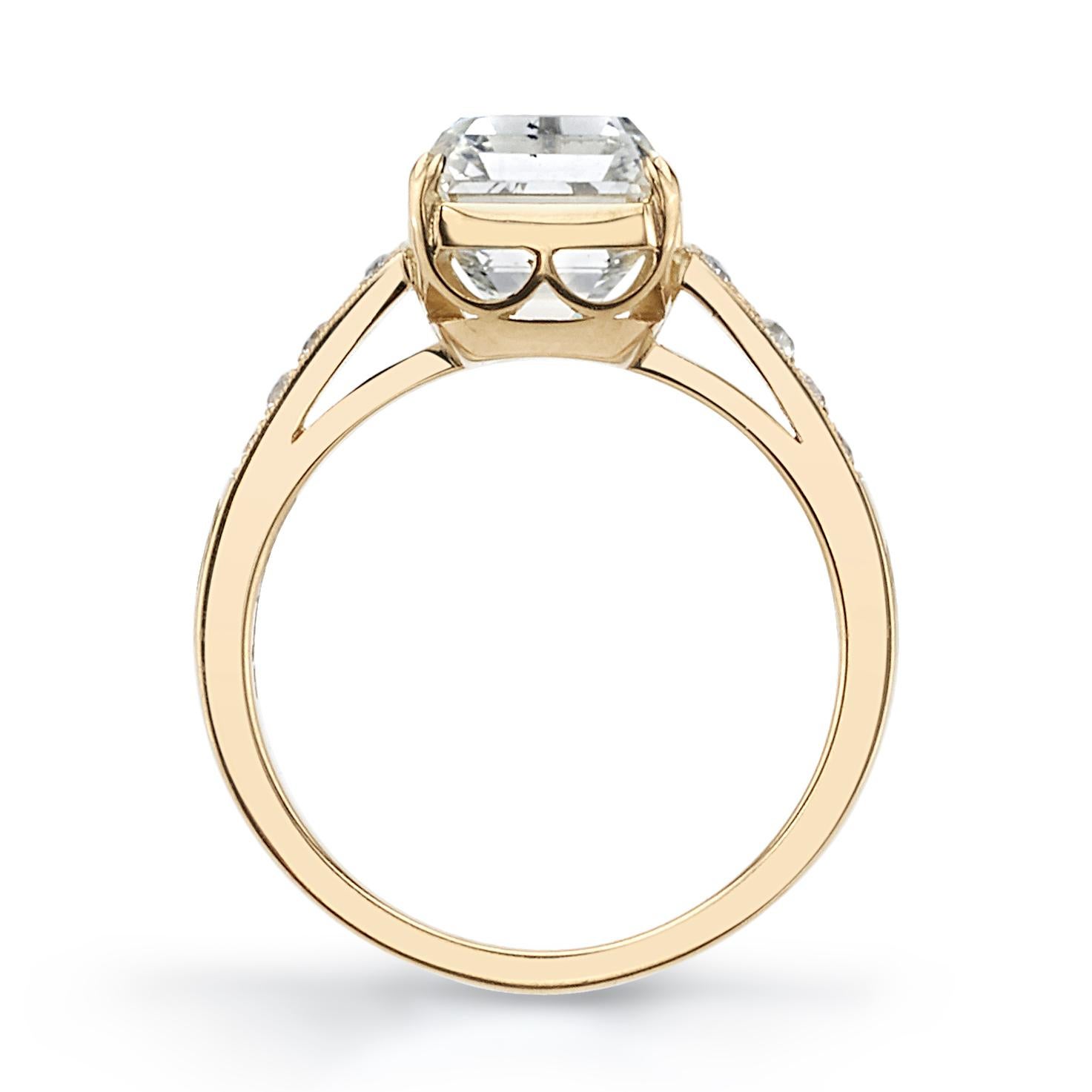Emerald Cut 4.39 Carat GIA Certified Cushion Cut Diamond Set in an 18 Karat Yellow Gold Ring