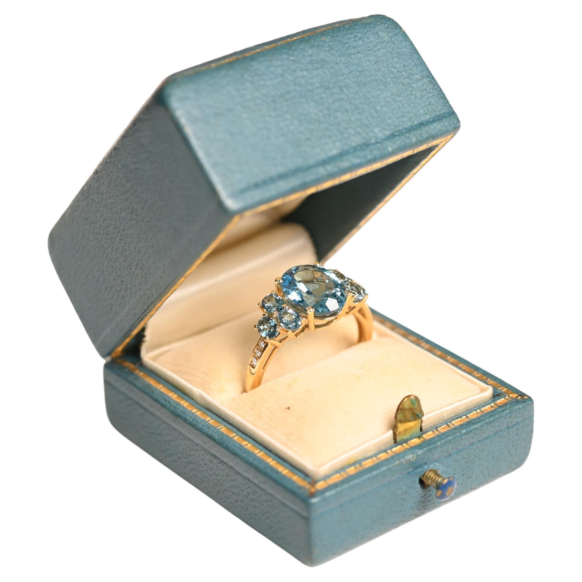 Oval Cut Blue London Topaz Cocktail Ring (Approx. 4.30-Carats), 18k Yellow Gold