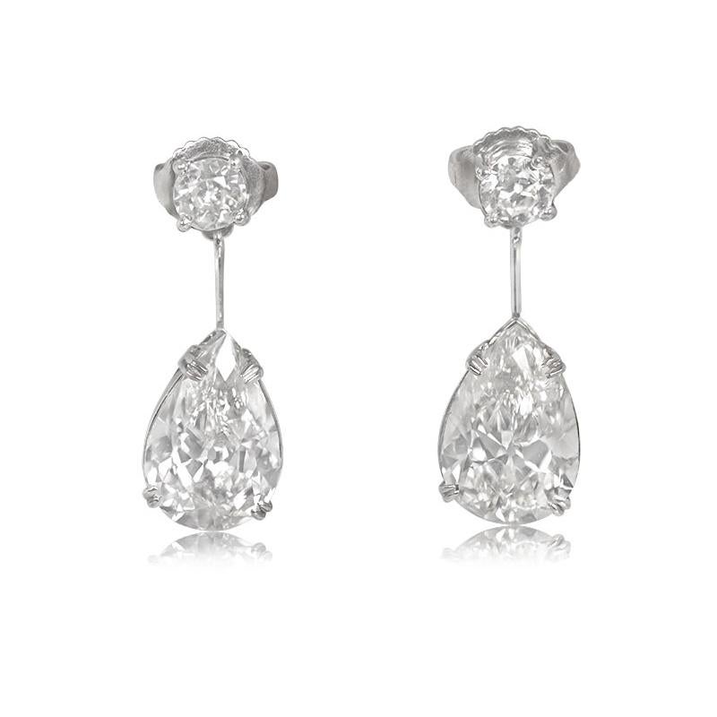 Pear Cut 4.39ct Pear Shape Diamond Drop Earrings, I Color, Platinum 