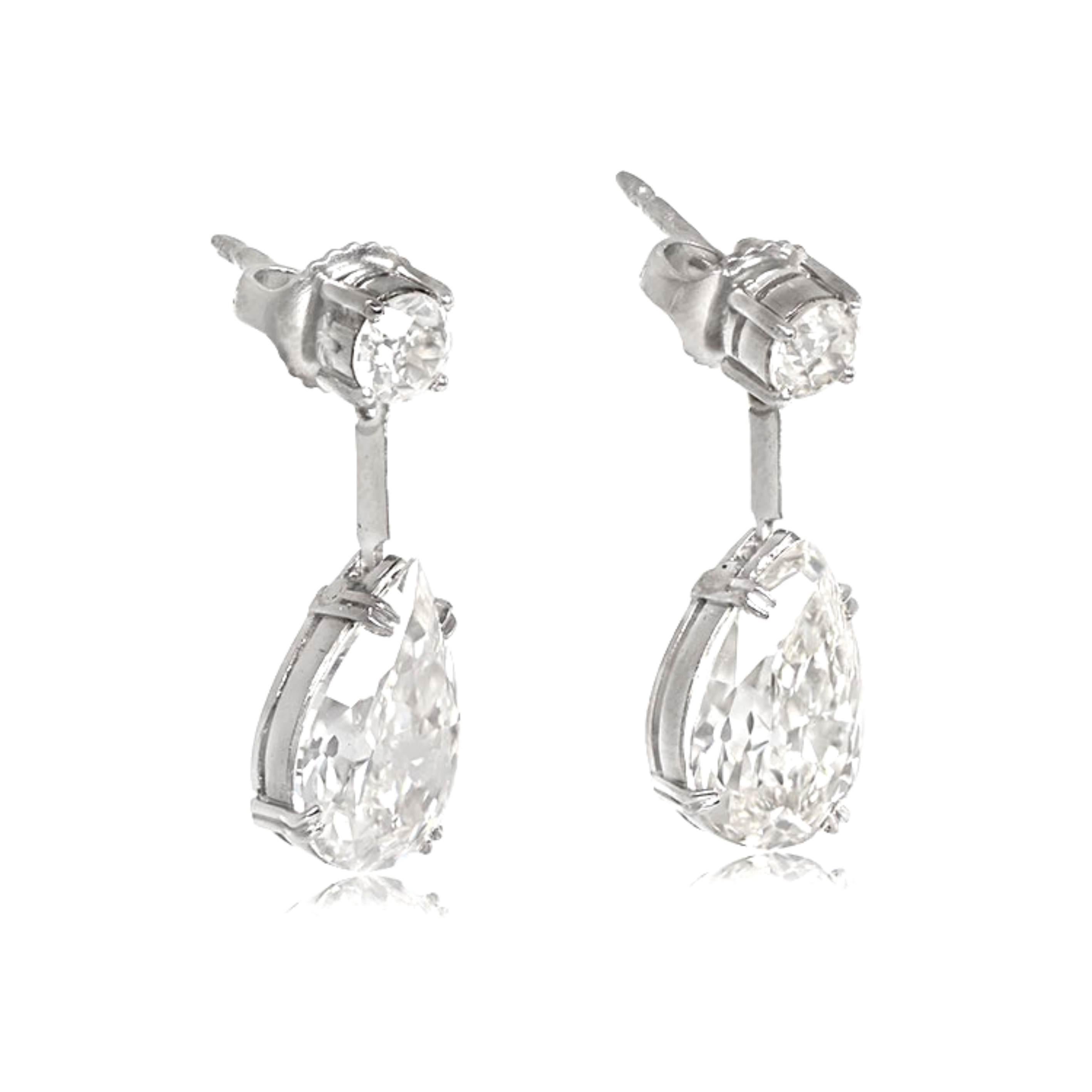4.39ct Pear Shape Diamond Drop Earrings, I Color, Platinum  In Excellent Condition In New York, NY