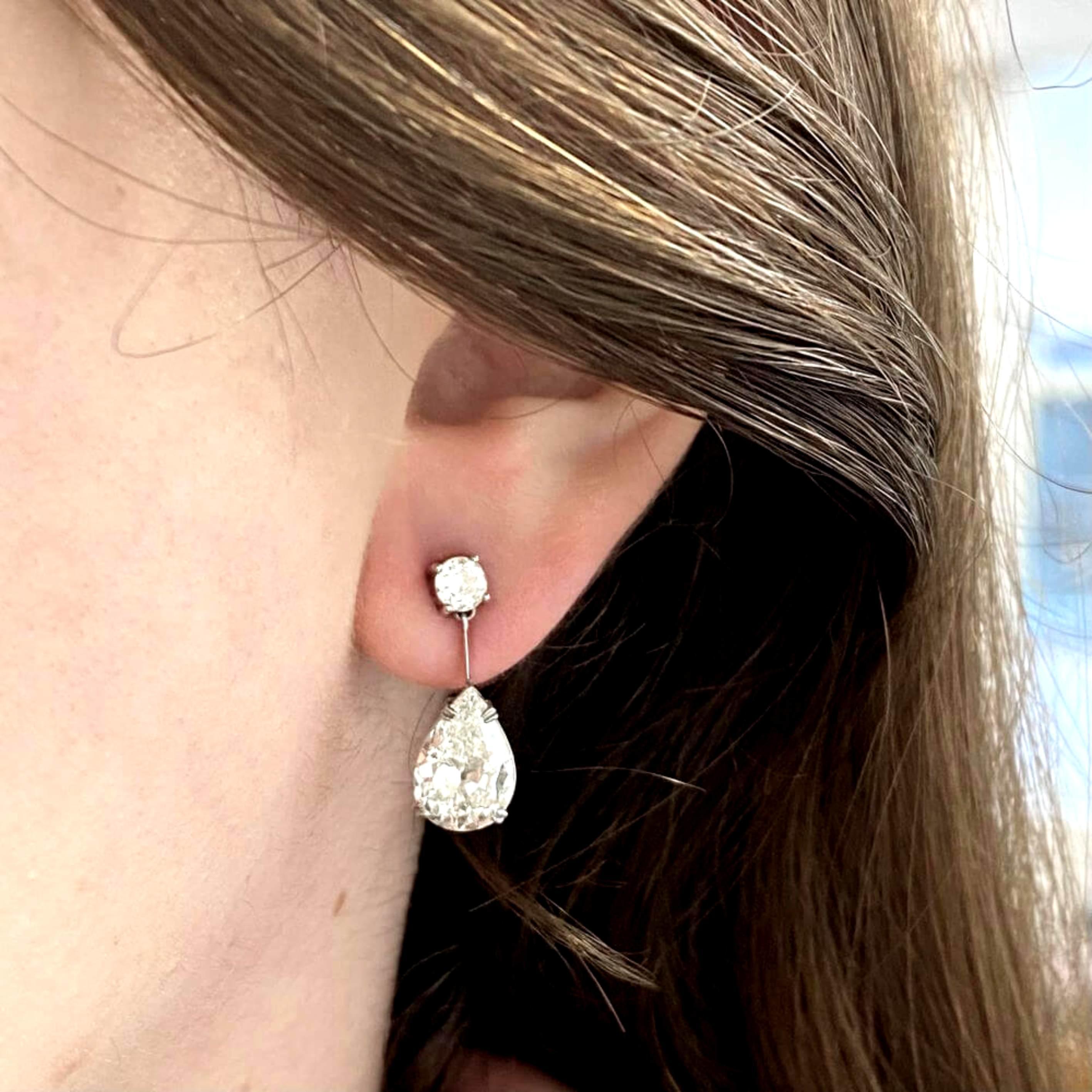 Women's 4.39ct Pear Shape Diamond Drop Earrings, I Color, Platinum 