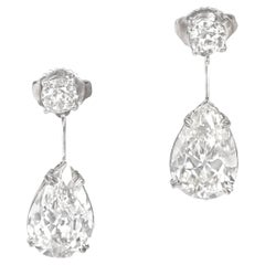 4.39ct Pear Shape Diamond Drop Earrings, I Color, Platinum 