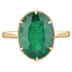 4.39cts 14K 6-Prong Oval Emerald Solitaire Gold Ring