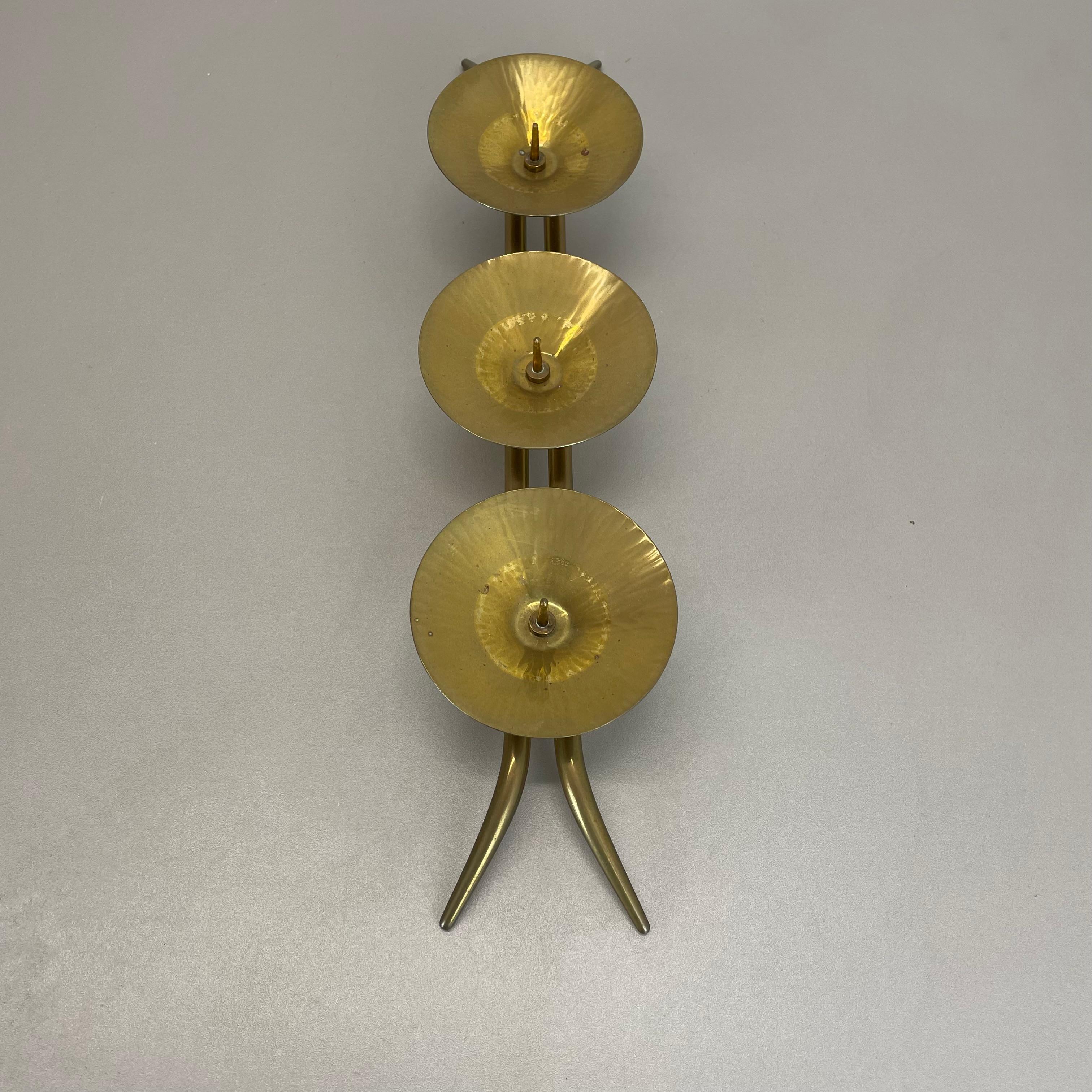 43cm Modernistischer Auböck Stil Brutalistischer Kerzenständer aus Messing, Österreich 1950er Jahre im Angebot 9