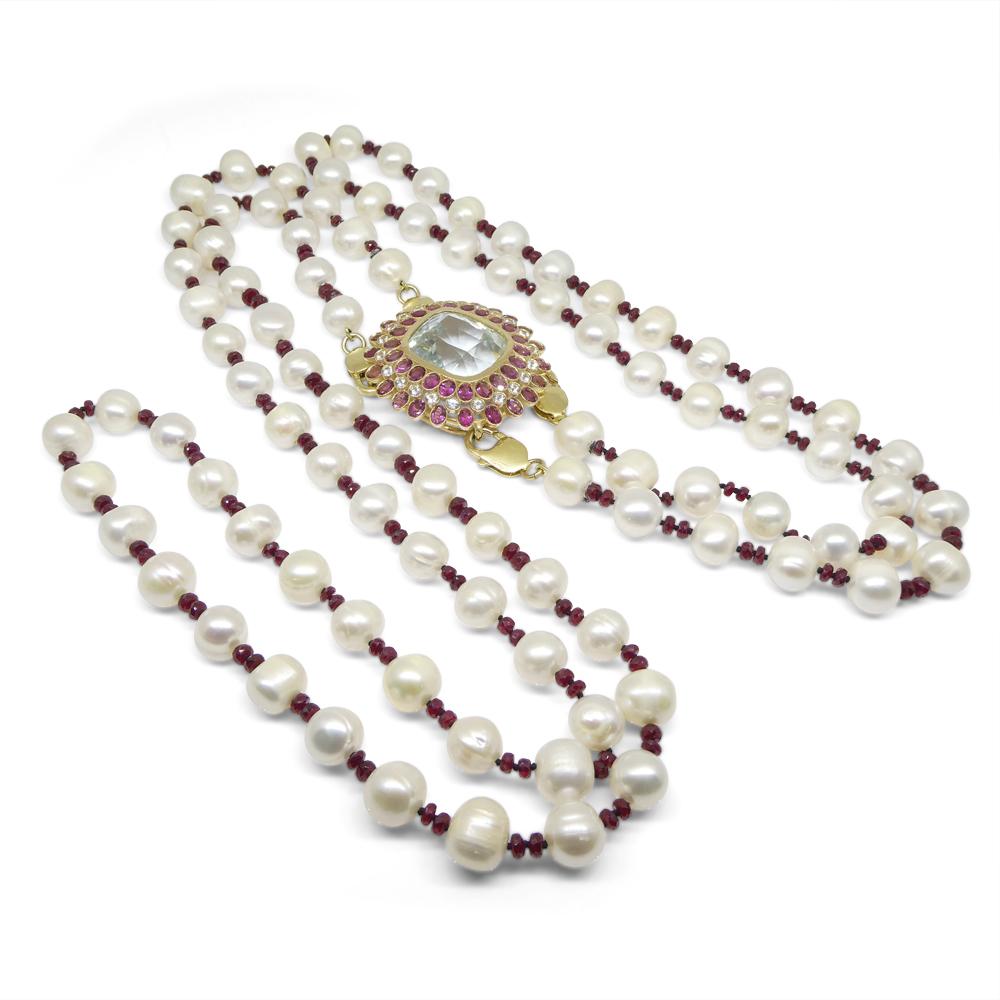 43ct Aquamarine, Pink Tourmaline, Sapphire, Pearl and Ruby Body Chain Set in 10k For Sale 8