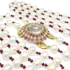 43ct Aquamarine, Pink Tourmaline, Sapphire, Pearl and Ruby Body Chain Set in 10k