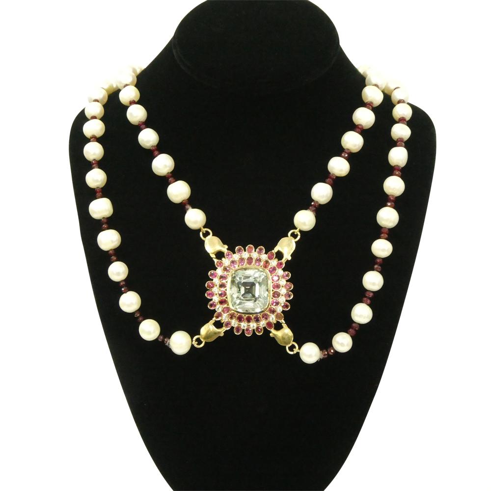 43ct Aquamarine, Pink Tourmaline, Sapphire, Pearl and Ruby Body Chain Set in 10k For Sale 4