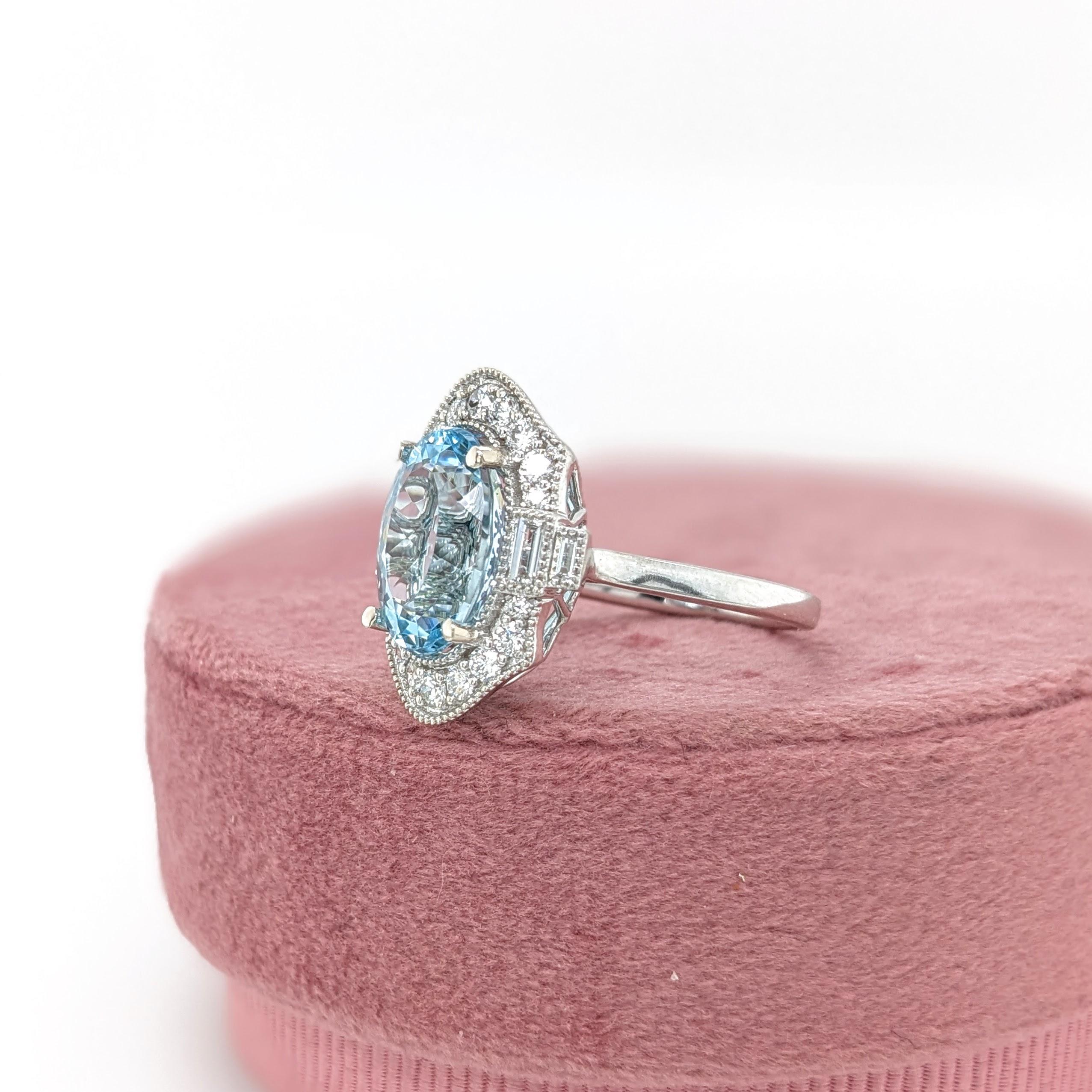 Modern 4.3ct Aquamarine Ring w Earth Mined Diamonds in Solid 14K White Gold Oval 12x9mm For Sale
