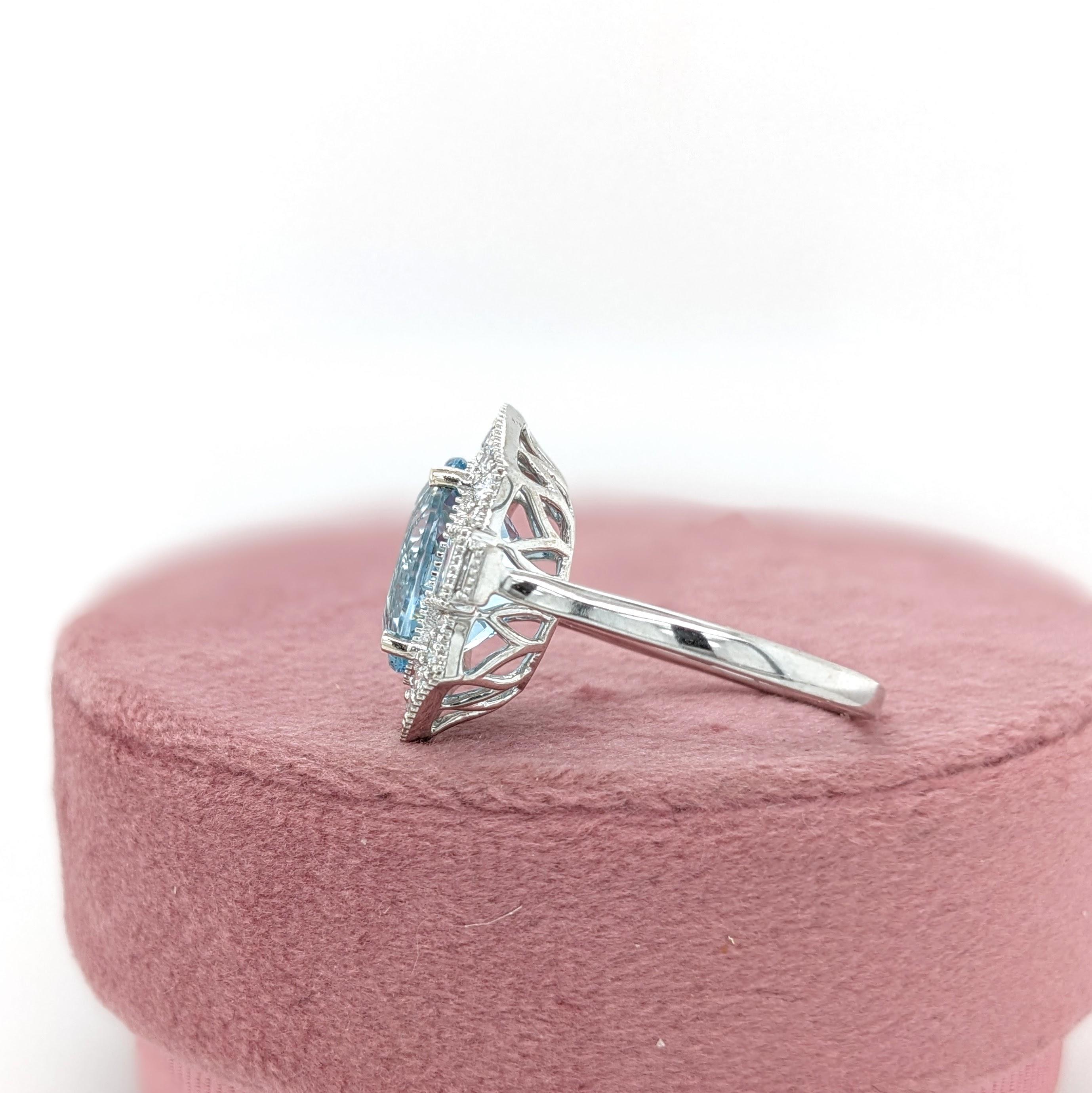 Oval Cut 4.3ct Aquamarine Ring w Earth Mined Diamonds in Solid 14K White Gold Oval 12x9mm For Sale