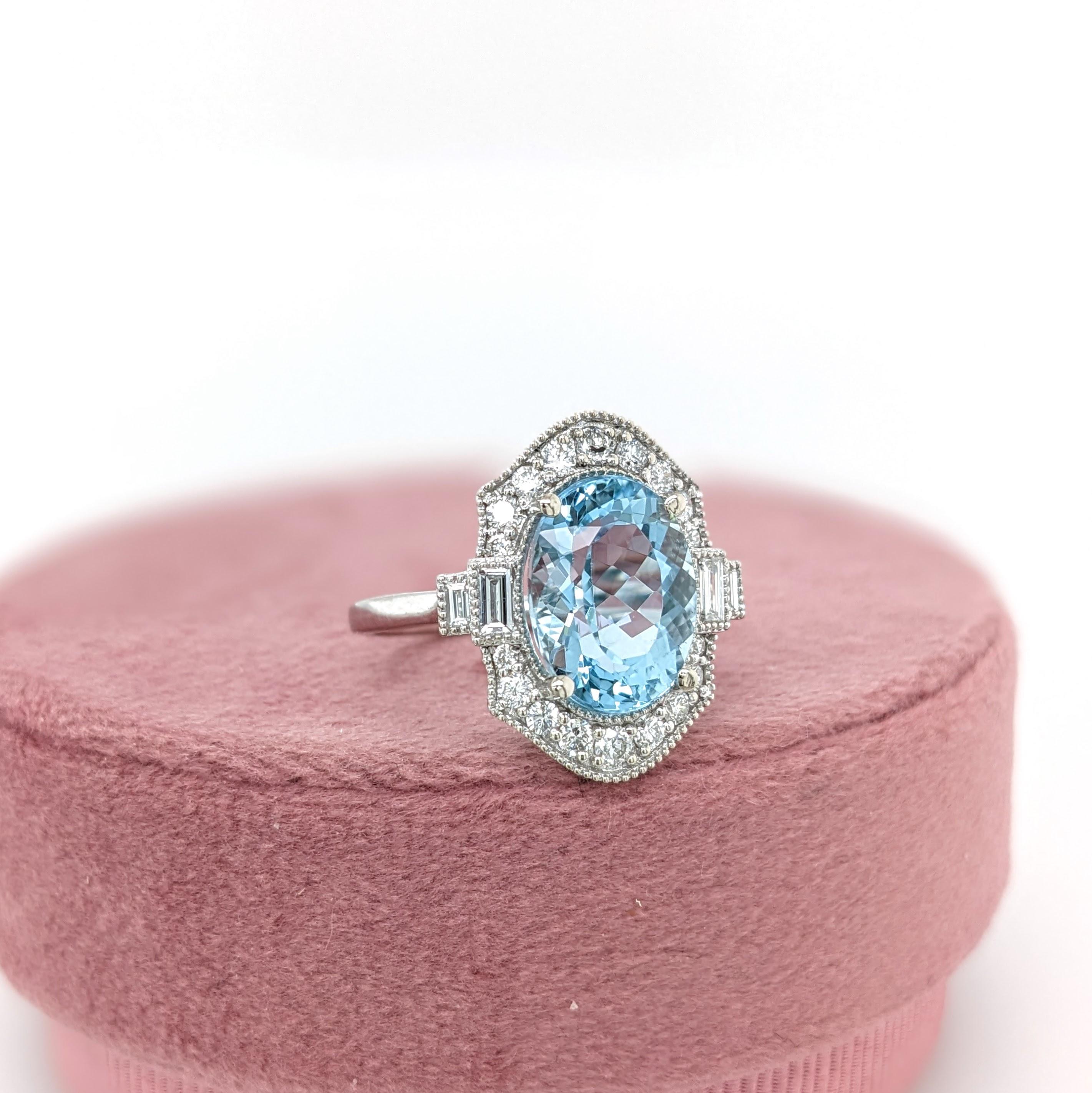 Women's 4.3ct Aquamarine Ring w Earth Mined Diamonds in Solid 14K White Gold Oval 12x9mm For Sale