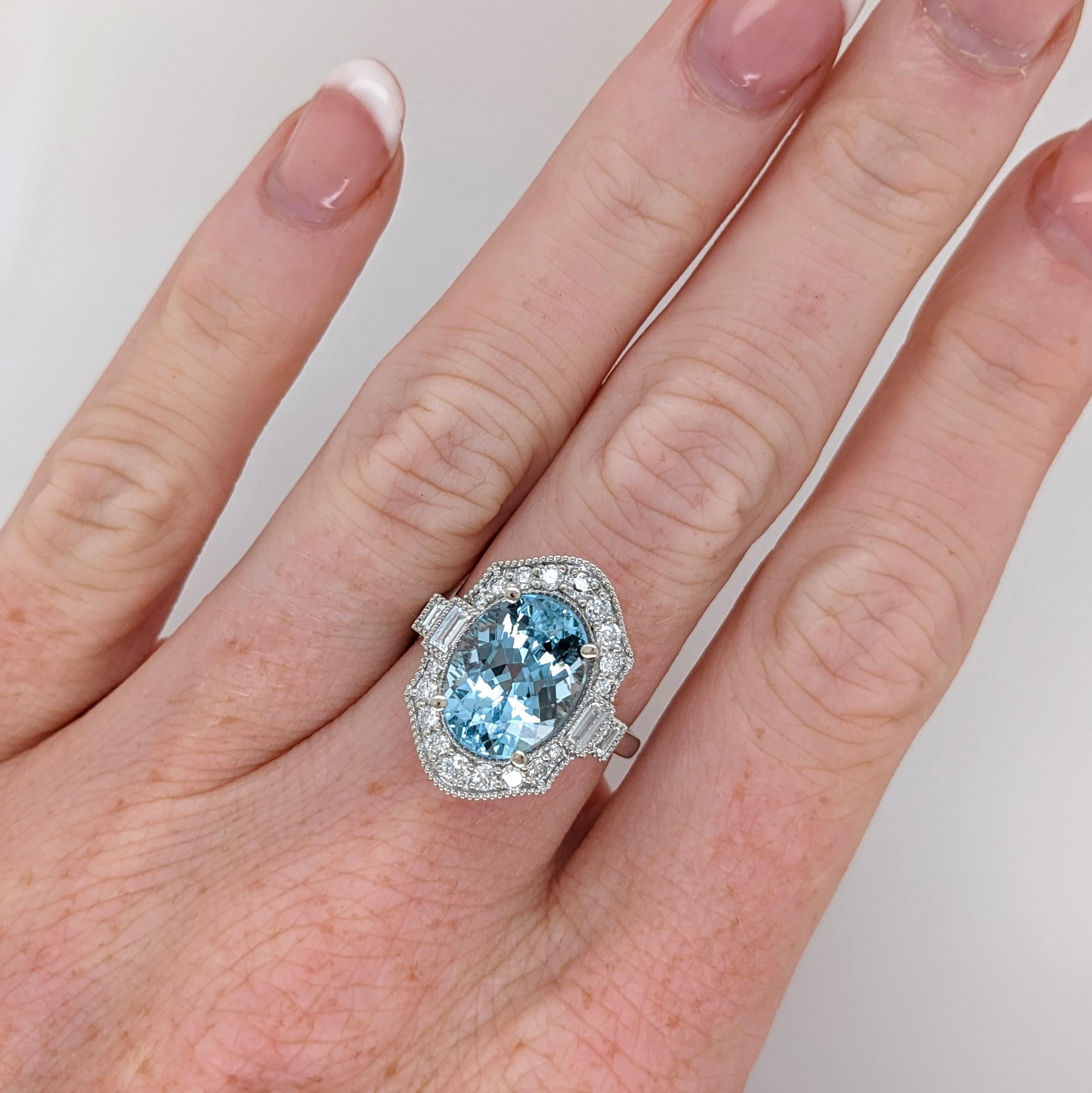 4.3ct Aquamarine Ring w Earth Mined Diamonds in Solid 14K White Gold Oval 12x9mm For Sale 1