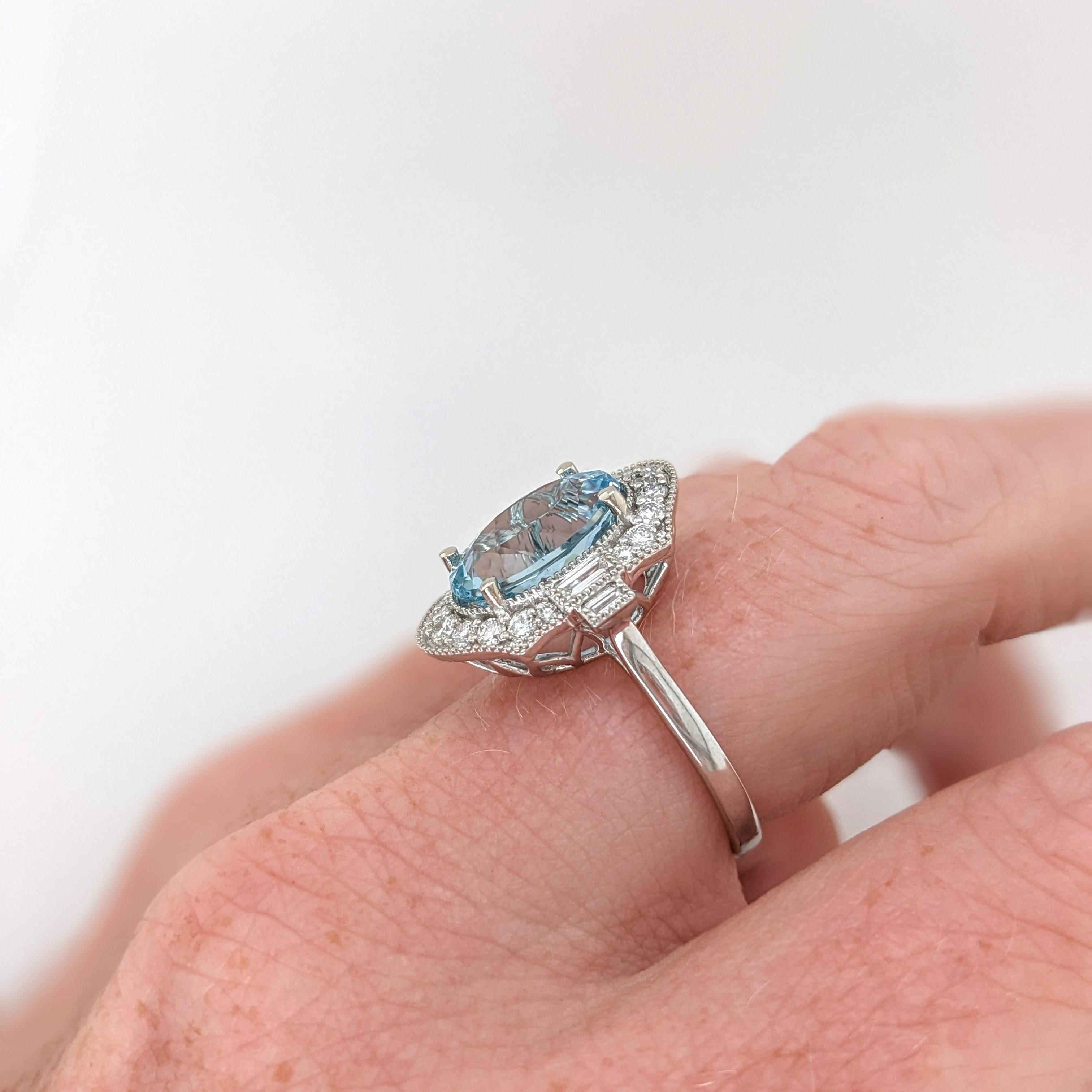 4.3ct Aquamarine Ring w Earth Mined Diamonds in Solid 14K White Gold Oval 12x9mm For Sale 2