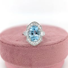 4.3ct Aquamarine Ring with Earth Mined Diamonds: Solid 14K Gold, Oval 12x9mm