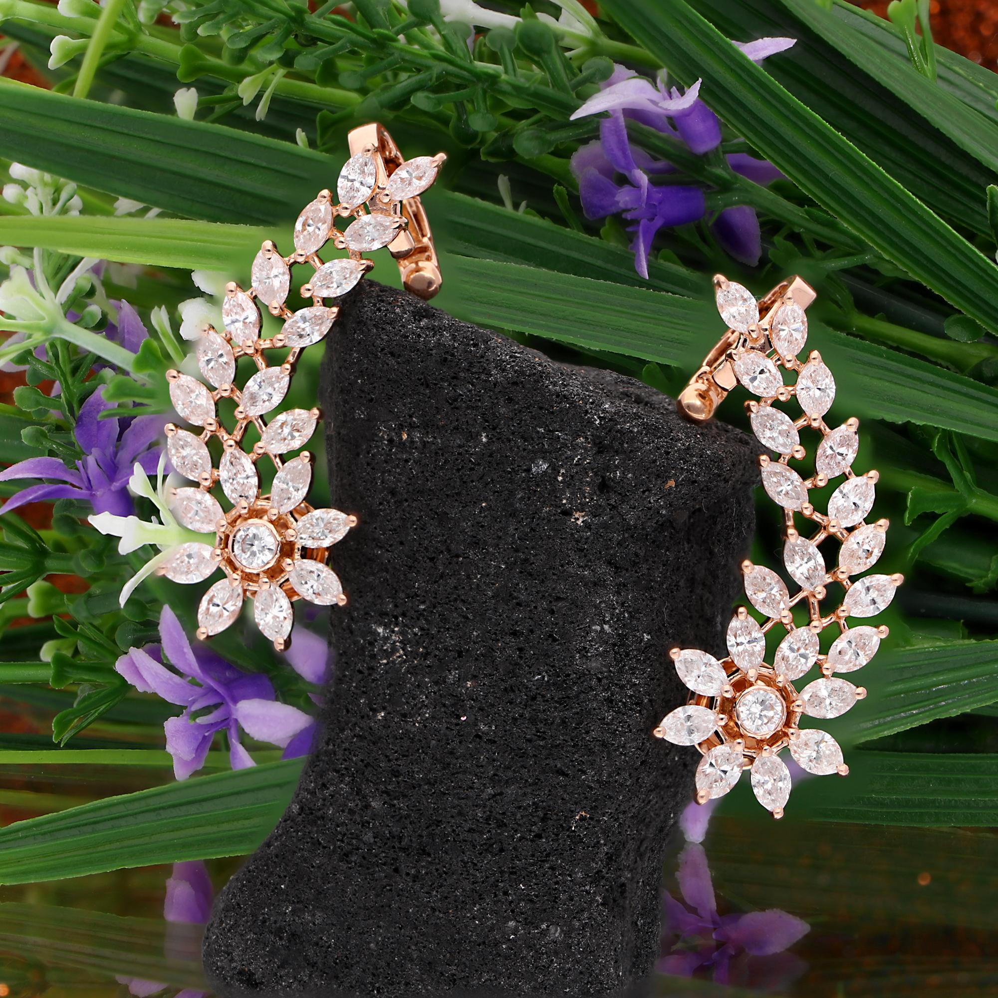 4.3Ct Marquise Diamant 14 Karat Rose Gold Ohr Climber Manschette Ohrringe Feiner Schmuck (Moderne) im Angebot