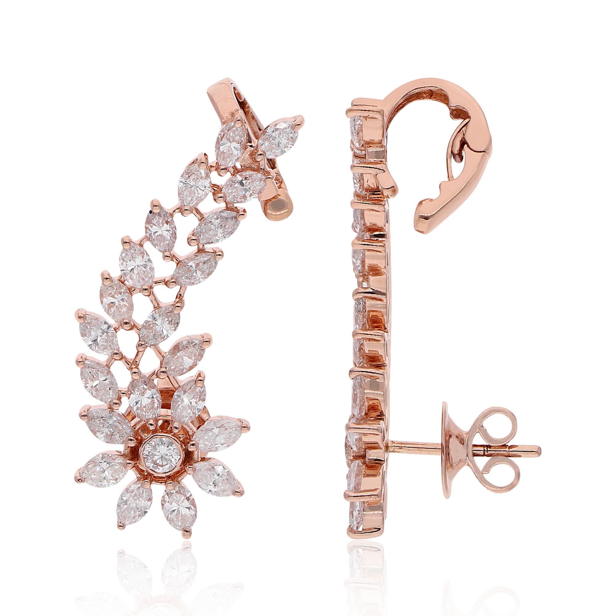 4.3Ct Marquise Diamant 14 Karat Rose Gold Ohr Climber Manschette Ohrringe Feiner Schmuck (Marquiseschliff) im Angebot