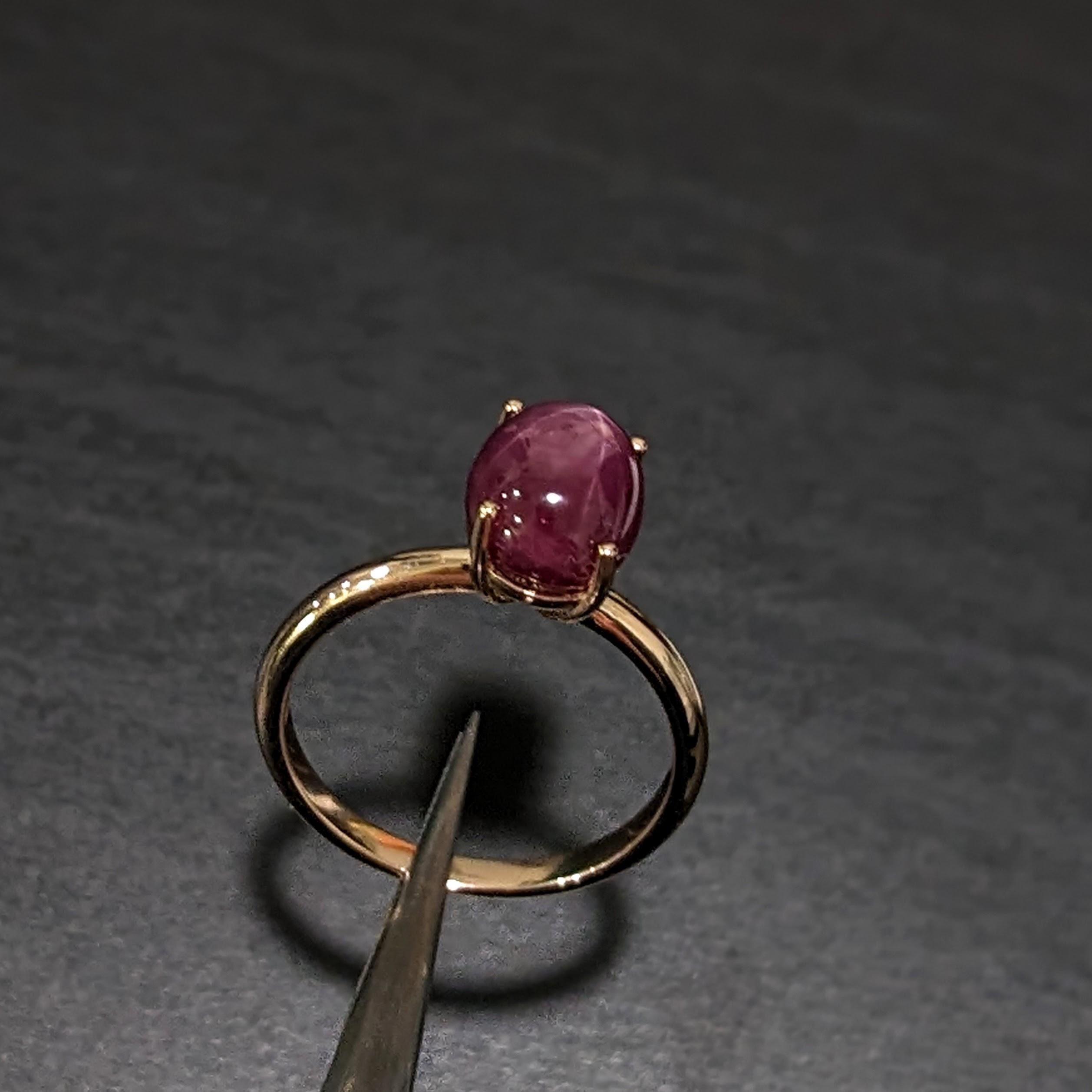 4.3ct Star Ruby Solitaire Ring in Solid 14K Yellow Gold Oval 9x7mm In New Condition For Sale In Columbus, OH