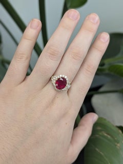 4.3cts Madagascar Ruby Ring with Natural Diamond Accents: 14k Solid Gold, 10x8mm