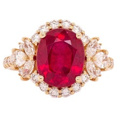 4.3cts Madagascar Ruby Ring with Natural Diamond Accents: 14k Solid Gold, 10x8mm