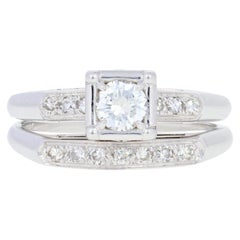 Bague de fiançailles et alliance vintage en or 14 carats avec diamants ronds et brillants de 0,43 carat