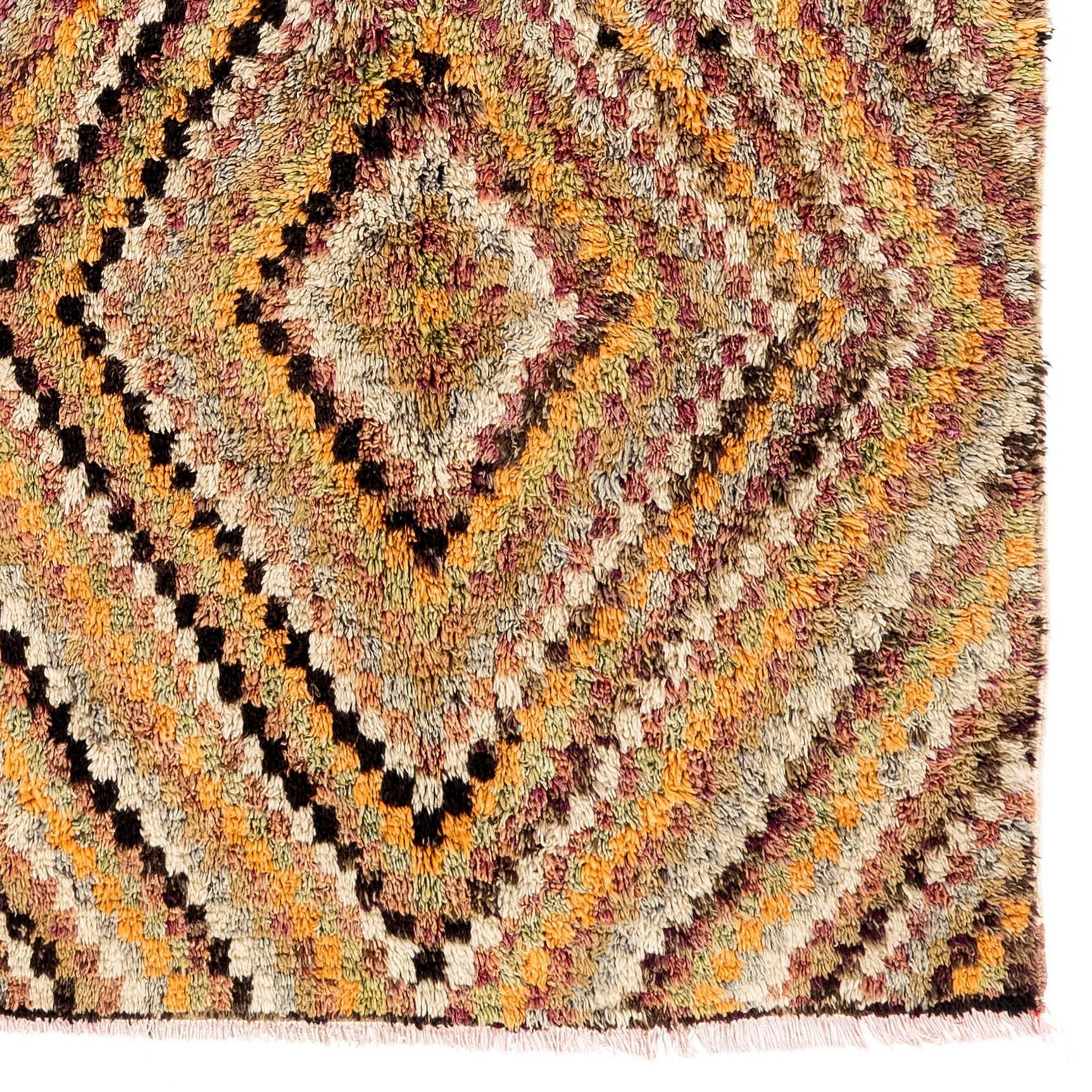 Turco Tappeto Tulu 4.3x10 Ft MidCentury fatto a mano con design a scacchi, 100% lana in vendita