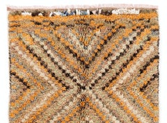 4.3x10 Ft Vintage Handmade Turkish Tulu Checkered Rug in Soft Colors, All Wool