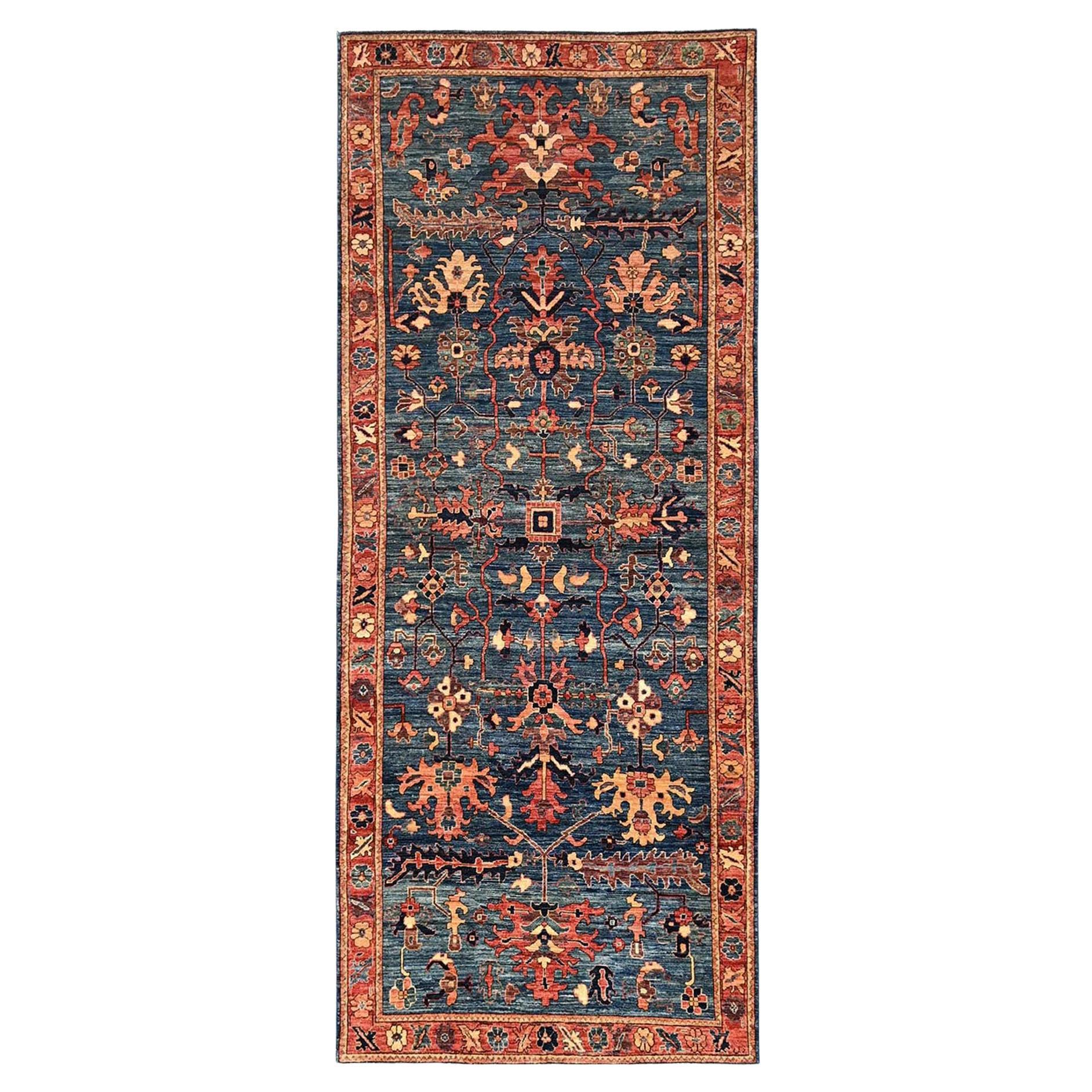 4
3"x10
3" Blue Hand Knotted Soft Wool Heriz All Over Design Runner Oriental Rug