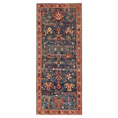 4
3"x10
3" Blue Hand Knotted Soft Wool Heriz All Over Design Runner Oriental Rug