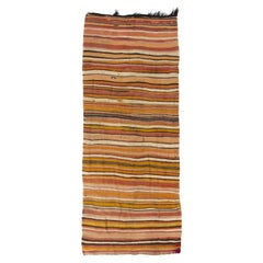 4.3x10.4 Ft Vintage Striped Hand-Woven Kilim Rug, 100% Wool, Reversible
