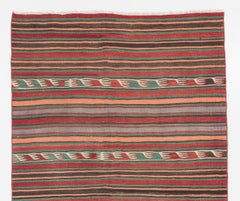 4.3x11.4 Ft Colorful Nomadic Kilim Rug, 100% Wool. Vintage Striped Runner Carpet