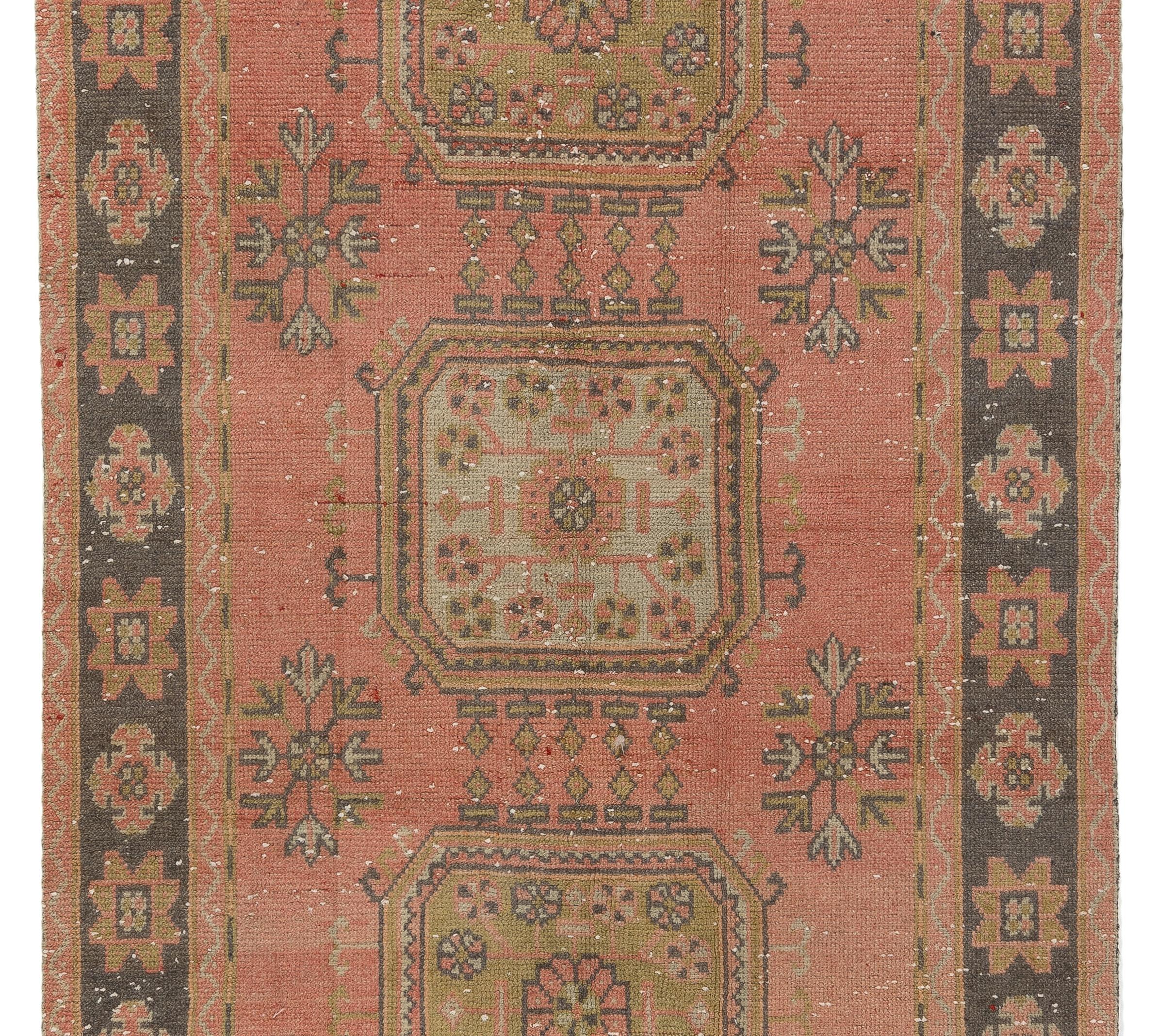 Turkish 4.3x11.6 Ft Handmade Anatolian 1960s Runner Rug in Dark Coral Pink for Hallway For Sale