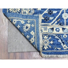 4'3"x11'9" Cobalt Blue Fine Peshawar Soft Wool Hand Knotted Wide Runner Rug