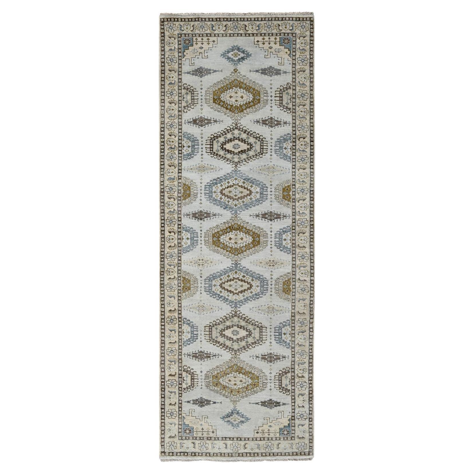 4'3"x12' Intellektischer grauer persischer Dorf-Läufer aus weicher Wolle, handgeknüpft