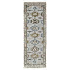 4'3"x12' Intellektischer grauer persischer Dorf-Läufer aus weicher Wolle, handgeknüpft
