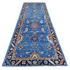 4'3"x12'4" Imperial Blue Heriz All Over Design Hand Knotted Pure Wool Runner Rug