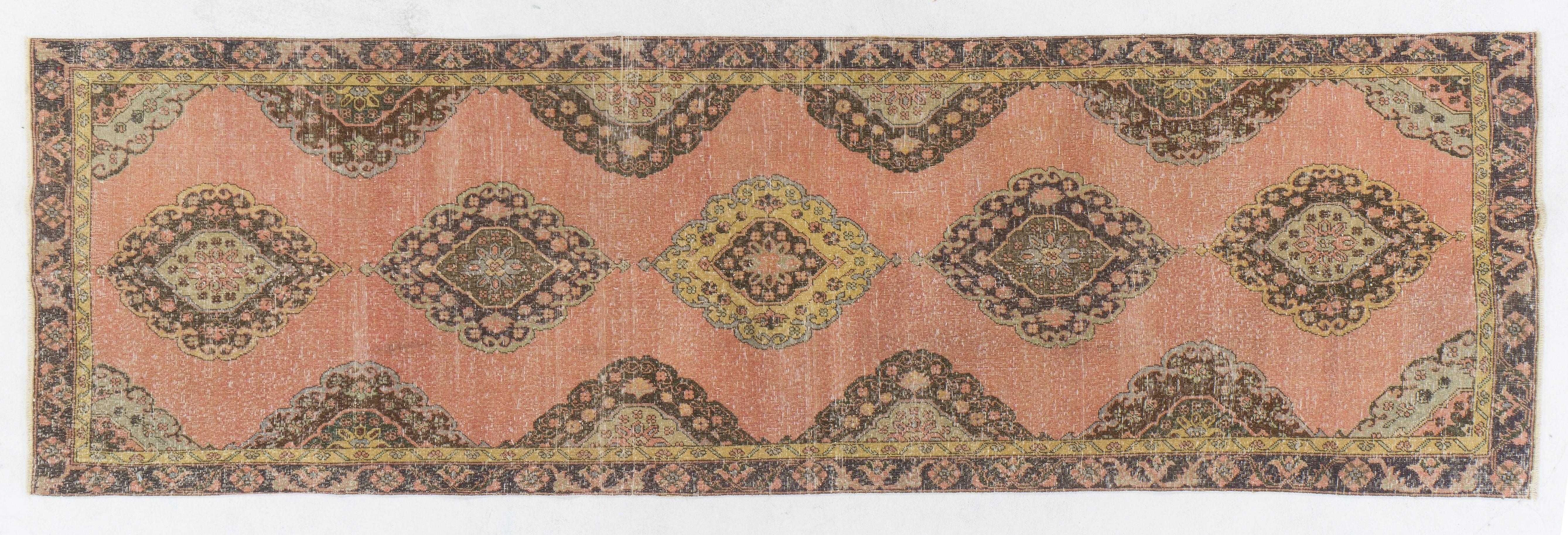 4.3x13.4 Ft One-of-a-kind Turkish Runner. Ca 1950. Wool Handmade Rug for Hallway In Good Condition For Sale In Philadelphia, PA