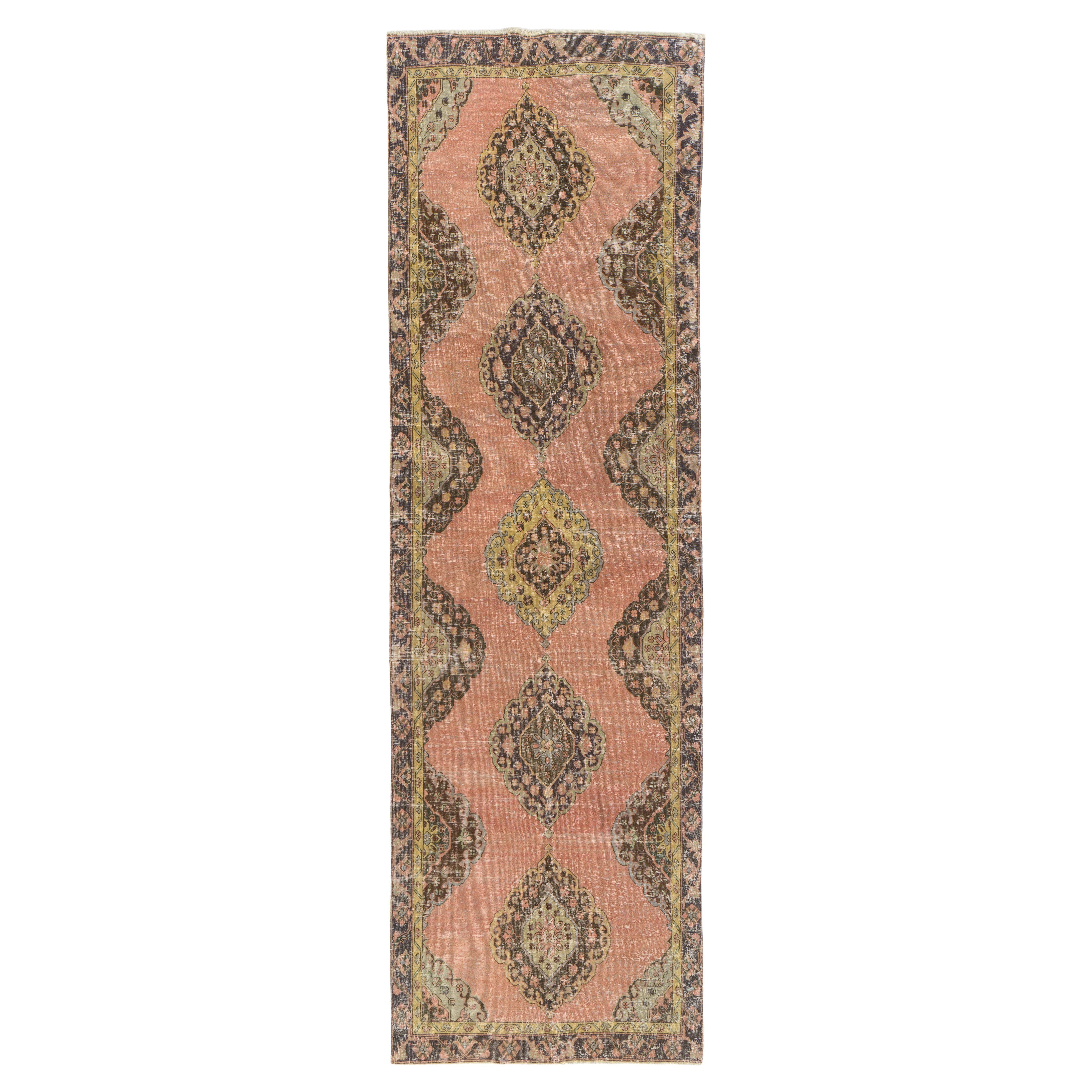 4.3x13.4 Ft One-of-a-kind Turkish Runner. Ca 1950. Wool Handmade Rug for Hallway For Sale