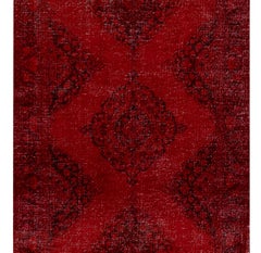 4.3x13.5 Ft Handmade Turkish Runner Rug. Modern Burgundy Red Corridor Carpet
